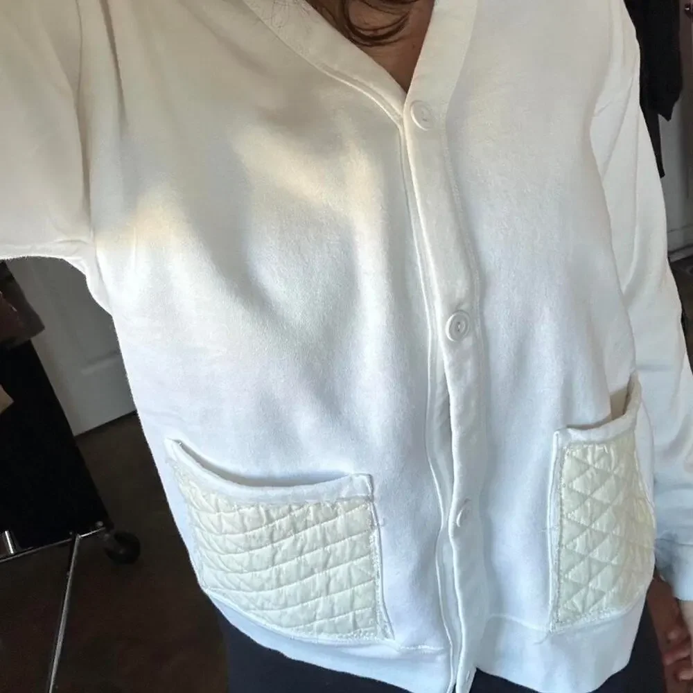 BAW Fashion Wear Women's Large Cardigan Sweater White Cotton Blend Vintage